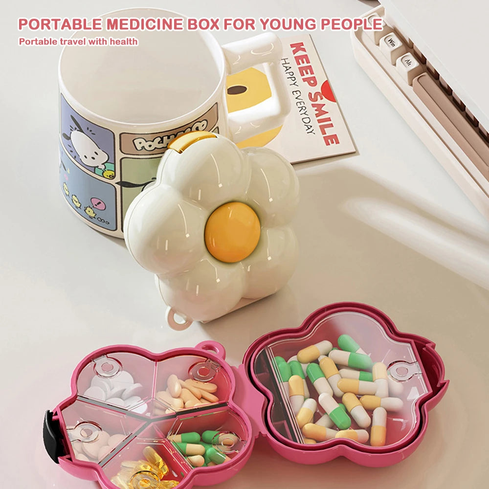 Cute Flowers Storage Box Pendant Dopamine with Dividers Jewelry Case Waterproof Plastic Medicine Box Travel