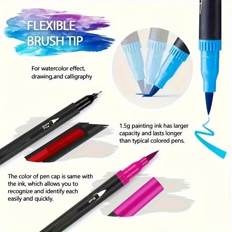 Vibrant Double-Ended Watercolor Markers – Art Set for Drawing