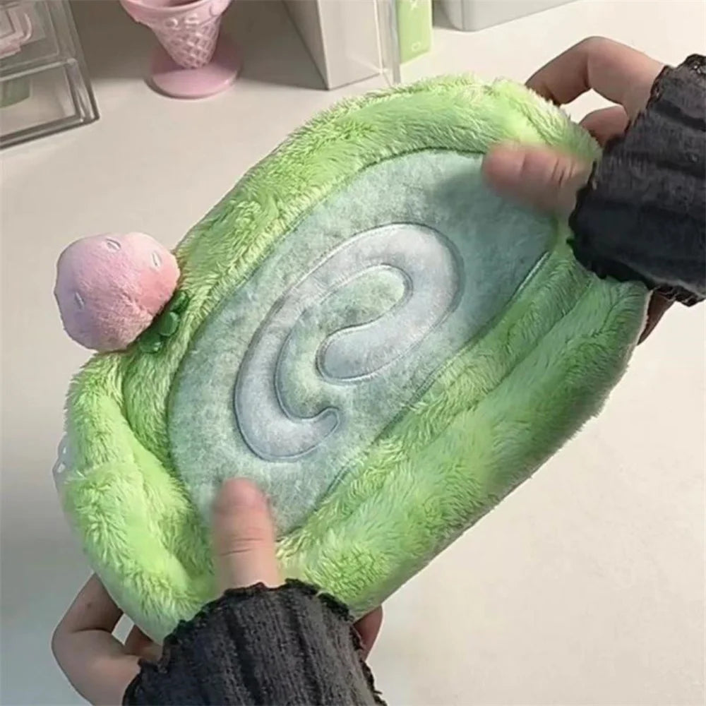 INS Melon Swiss Roll Green Plush Pencil Case Bag Creative Stationery Storage Bags Large Capacity Desk Organizer for Students