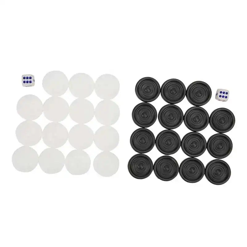 30pcs/Set Plastic Black White Checkers Backgammon Chess Pieces with 2 Dice Home Party Table Board Game for Adults Kids Toys