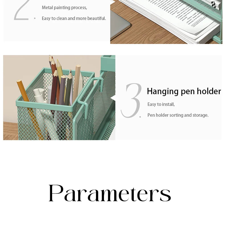 4-Tier Green Stackable Letter Tray Office Desk Organizer File Trays, Desktop Holder for Paper Letter Accessories with Pen Holder