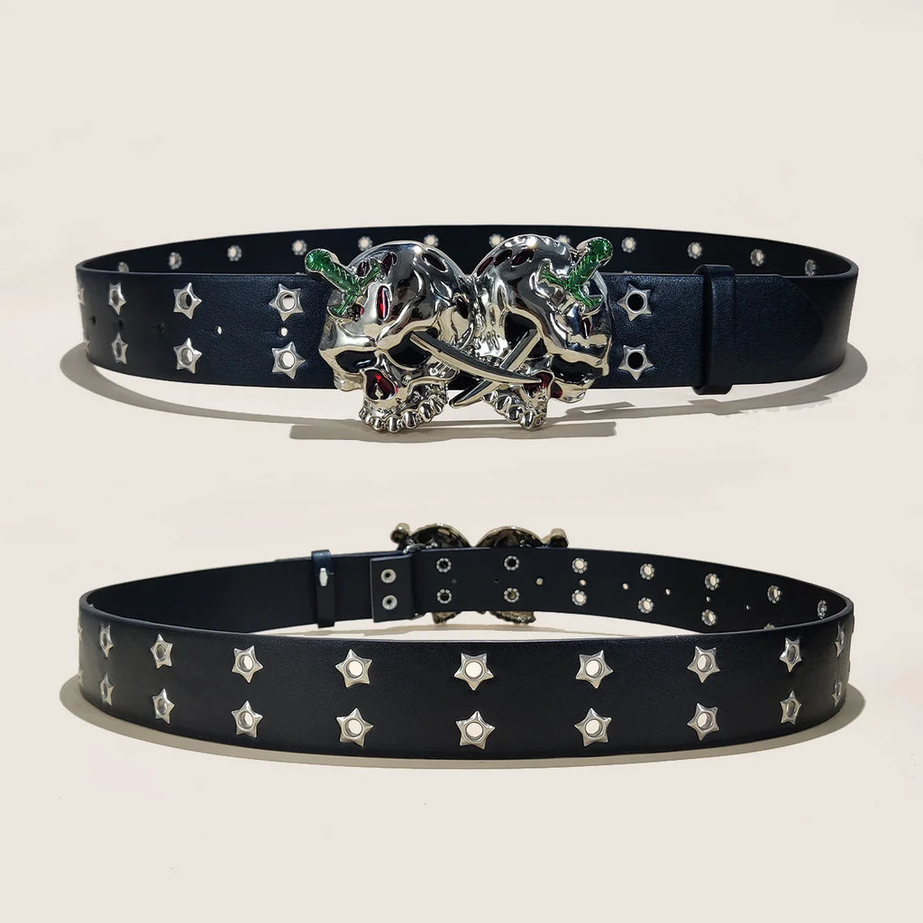 Women's Punk Skull Belt Harajuku Gothic Y2K Eyelet Skeleton Head