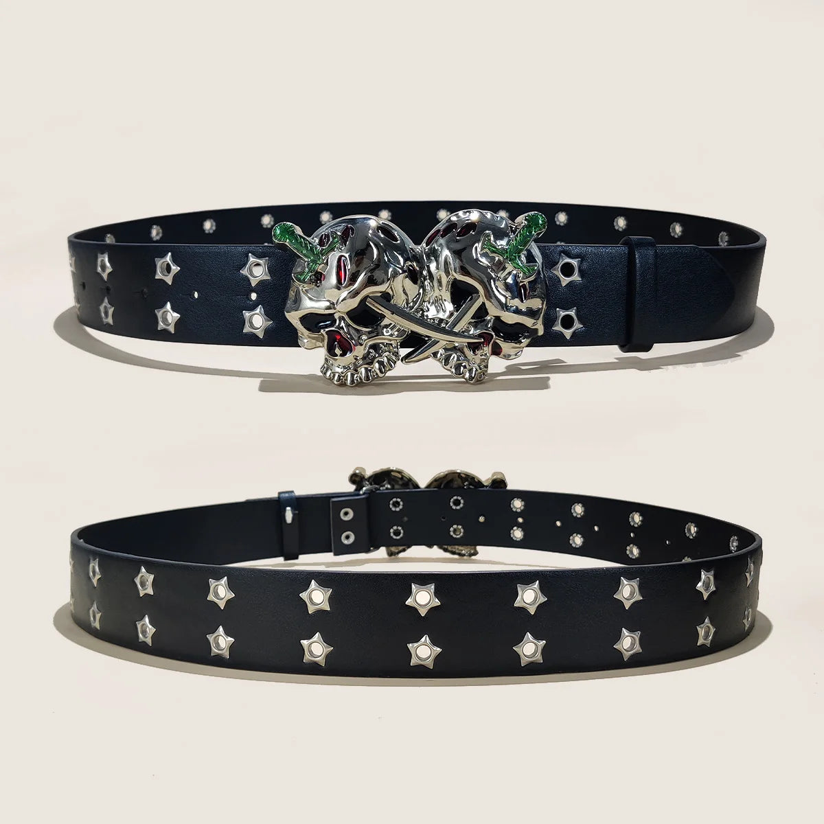 Women's Punk Skull Belt Harajuku Gothic Y2K Eyelet Skeleton Head