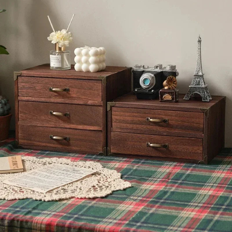 Multifunctional Wooden Desk Organizer with Drawers Desktop Storage Box for Home and Office Elegant Storage Solution for Sundries