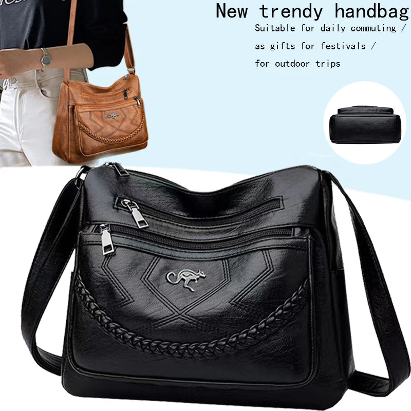 Boho Vintage Ladies Shoulder Bag Soft Faux Leather Crossbody