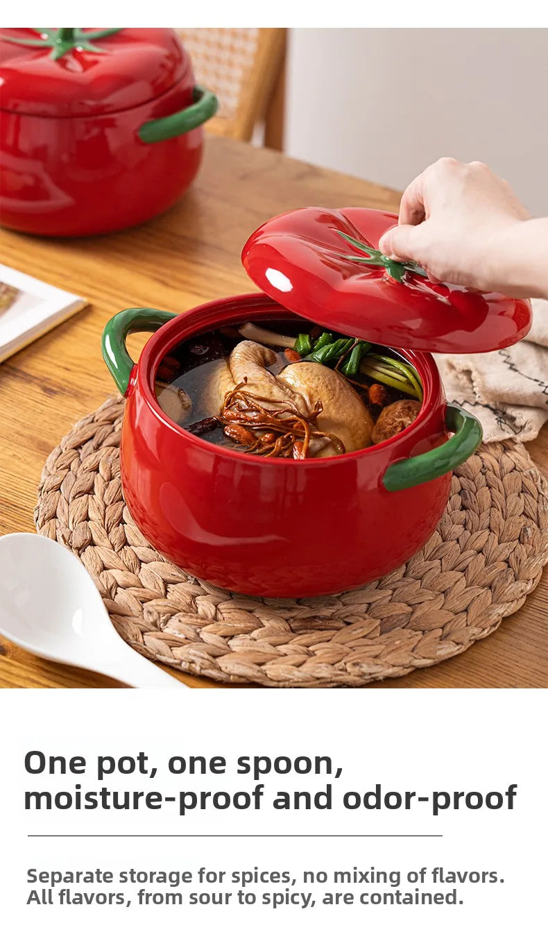 Double-Eared Ceramic Soup Bowl with Lid for Home Use Instant Noodles Bowl Lychee Noodles Special Utensils Student Dormitory