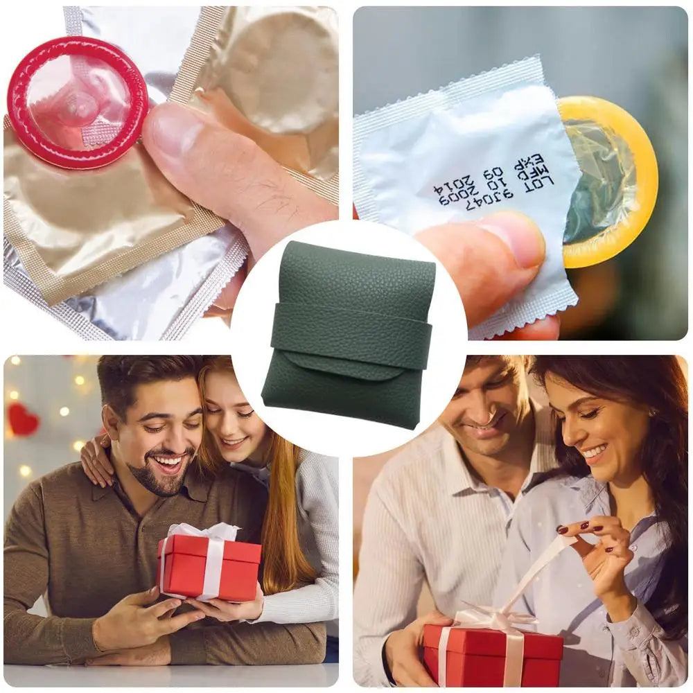 Condom Holder Elegant PU Leather Small Purse Discreet Pocket/Purse/Travel Carrying Case Securely Holds And Protects 3-4 Condoms