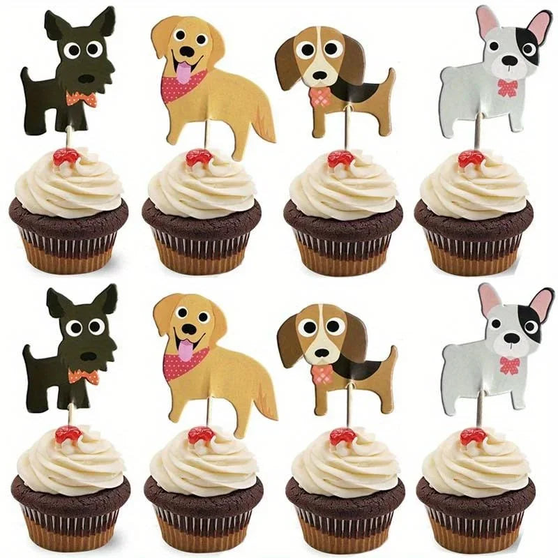 24Pcs Cute Puppy Dog Cupcake Topper Animals Cake Picks Decoration for Kids Birthday Party Baby Shower Pet Themed