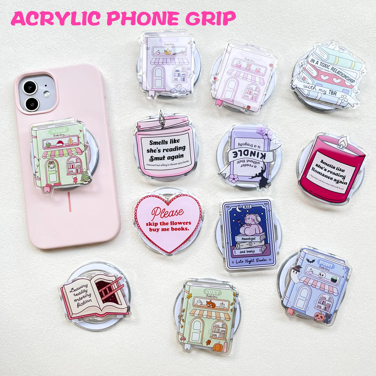 Kindle Bookish Magsafe Phone Grip Magnetic Kindle Holder Pink