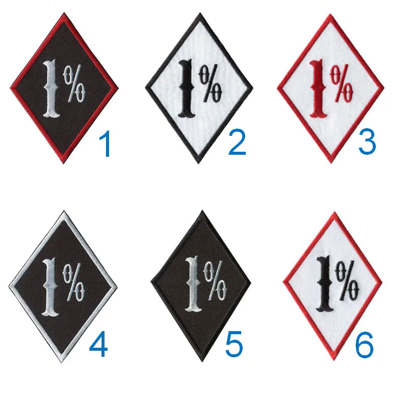 One Percent 70.5MM Wide Rhombus Embroidered Patches Rockers for Motorcycle Clubs Iron on or Sew on Backing of Jacket