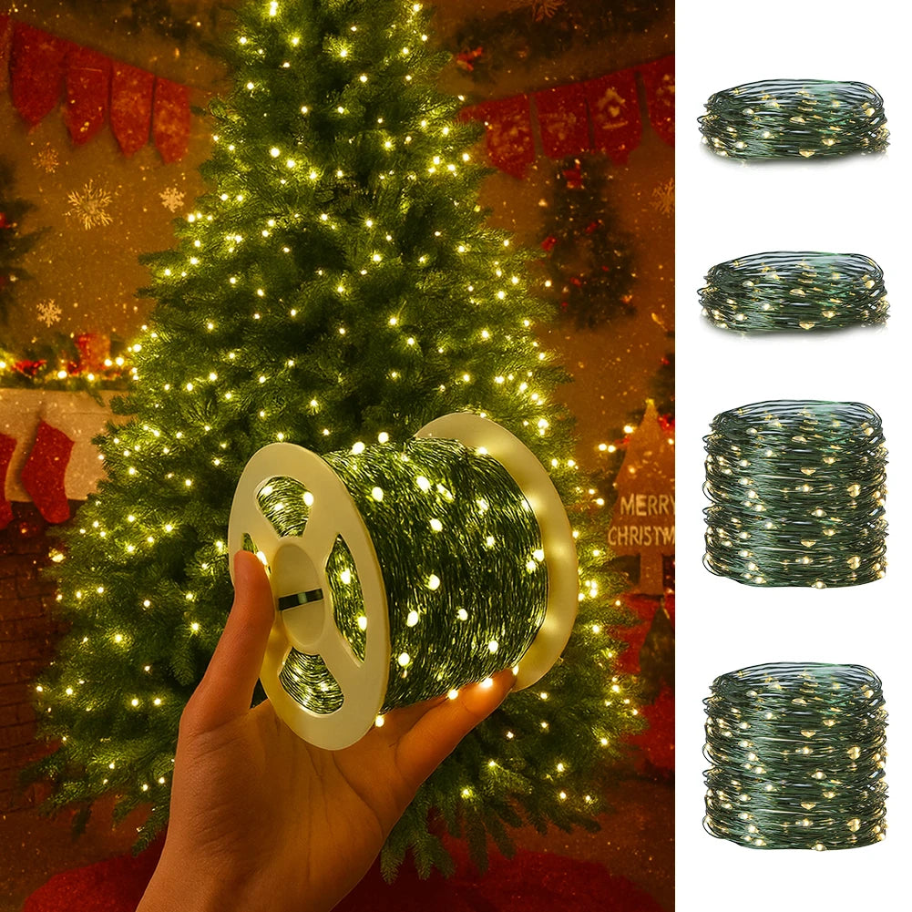 10-50M LED String Lights Fairy Green Wire Outdoor Christmas Light Tree Garland for New Year Street Home Party Wedding Decorion