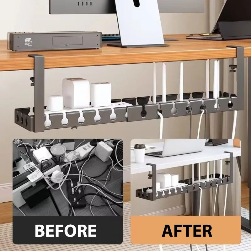 Under Desk Cable Management Metal Extendable Cable Wire Organizer Racks No Punching Strip Cord Holder Home Storage Accessories
