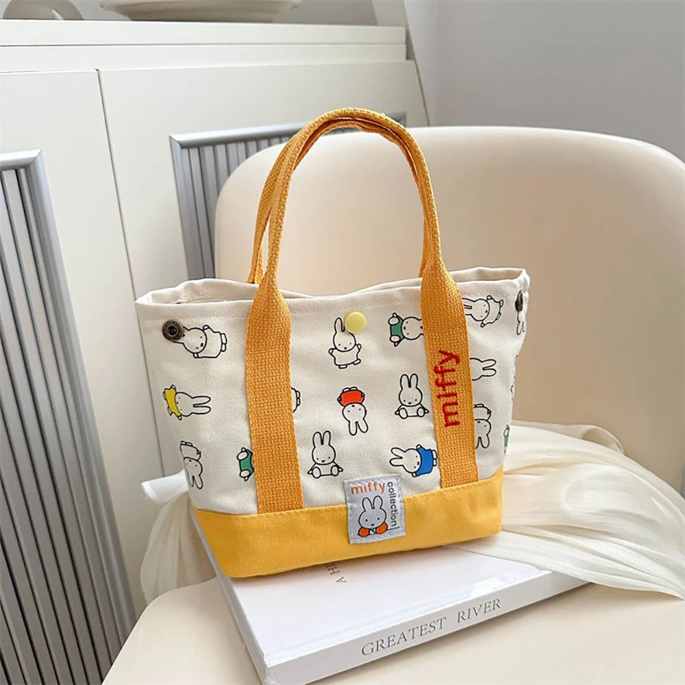 Kawaii Miffy Cute Handbag Cartoon Rabbit Canvas Embroidery Fashion Bento Multifunctional Storage Bag Girl Gift