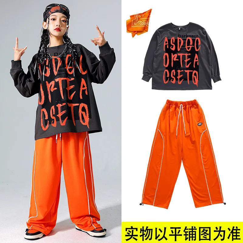 Boys Hip Hop Cool Sweatshirt Vest Cargo Pants Girls Fashion Jazz Street Dance Costume Children Clothes Set Kids K-pop Streetwear
