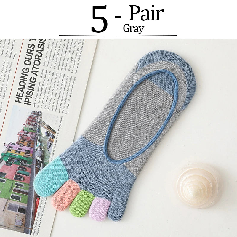 5 Pairs Summer New Five Fingers Women Socks Colorful Soft Cotton Shallow Casual Socks Split Toe Sports Socks kawaii Toe Socks