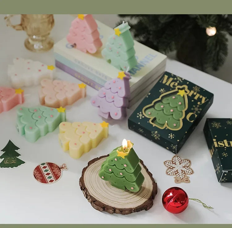 Christmas Scented Candle with Box Mini Christmas Tree Shape Fragrance Candle Home Decor Candle Gift for Friends Women Souvenir