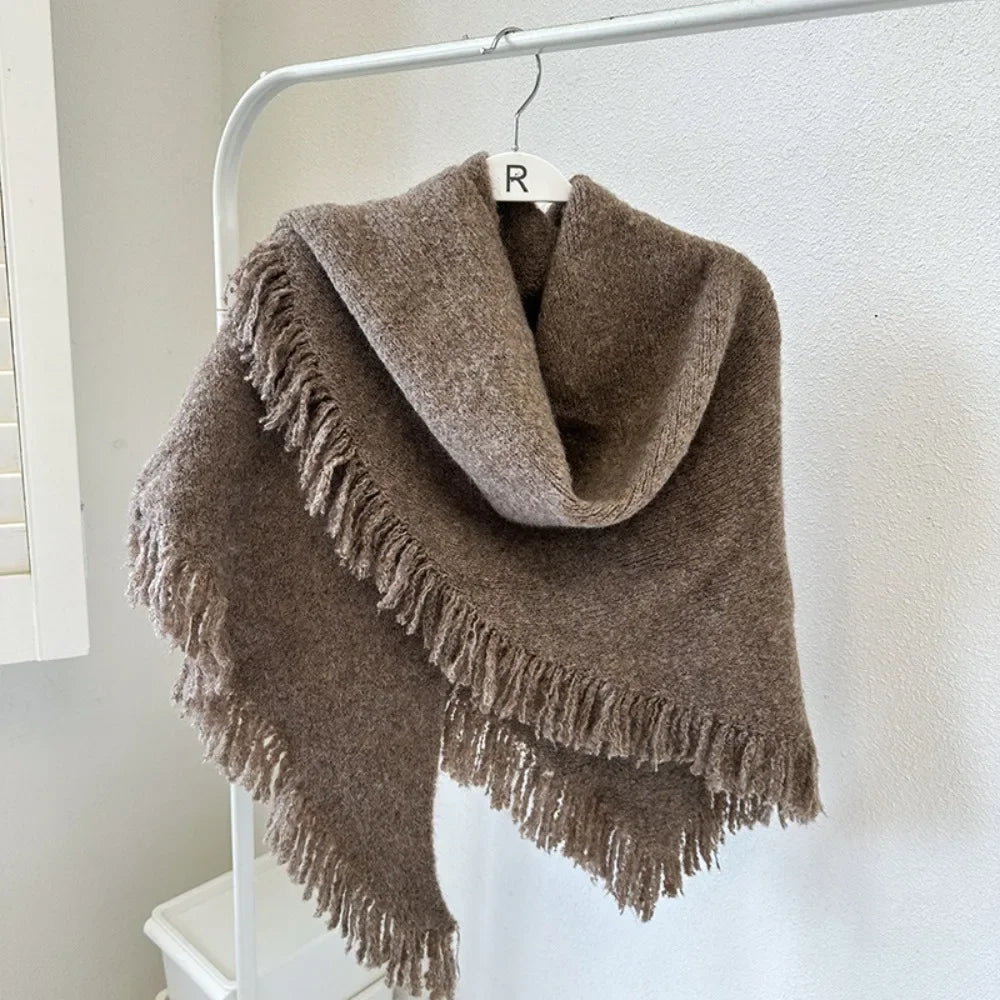 High Quality Winter Triangle Shawl Versatile Tassel Knitted Shawl Wraps Thickned Cold Proof Blanket Scarf for Women