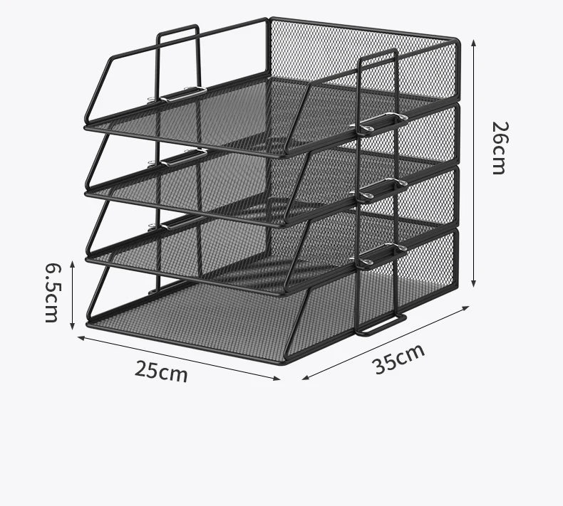 Stackable Paper Tray Desk Organizer, 4-Tier Metal Mesh Letter Organizers for School Multi-Functional Desktop Storage