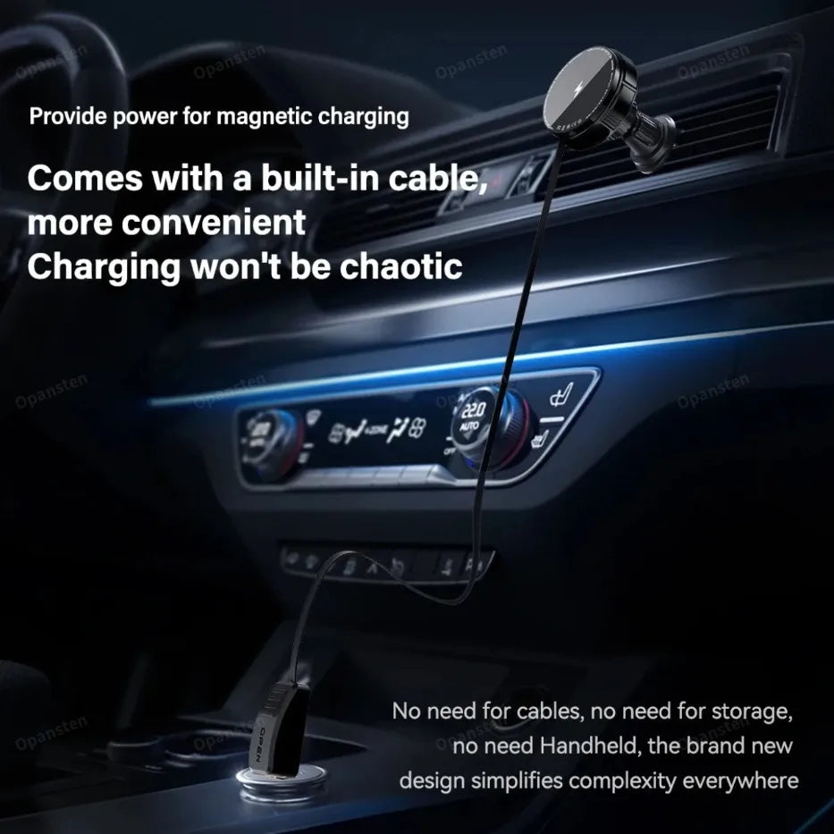 N52 Magnetic Car Wireless Charger Retractable USB C Cable Phone Cooling Holder For Magsafe iPhone 16 15 14 Pro Max Fast Charging
