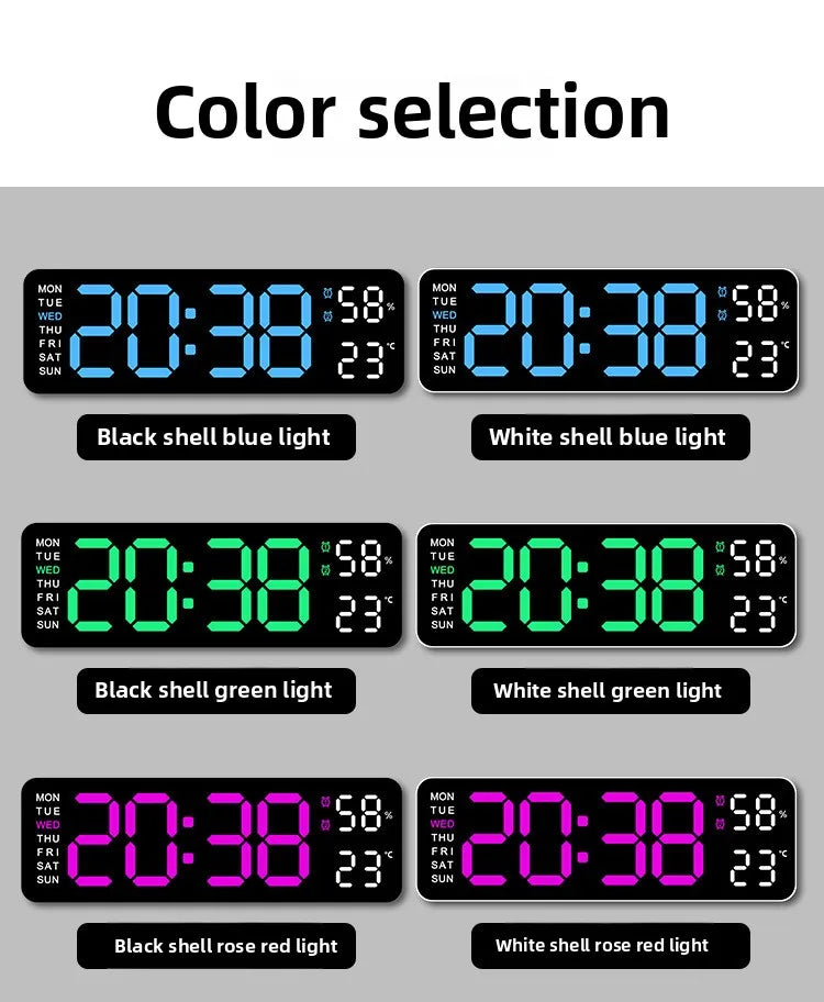 Hot 9 Inch Large Digital Wall Clock USB Powered TEMP Humidity Week Auto Dimmer DST Table Clock 12/24H Electronic LED Alarm Clock
