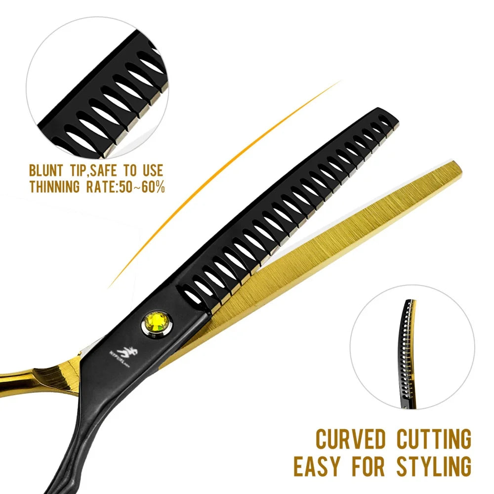 Grooming Scissors Japan Stainless 6.5" Professional Pet Scissors Curved Chunker Scissors for Groomer Bend Down Thinning Shears