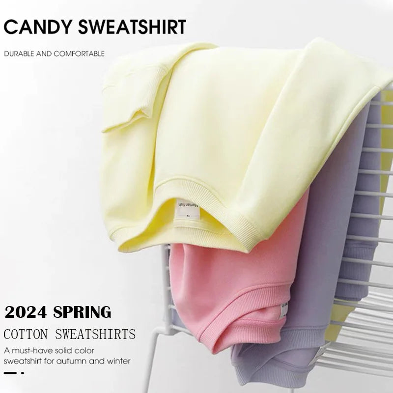 Streamgirl Cotton Basic Sweatshirt Women Oversized Yellow Pullovers Loose Casual Tops Spring Colorful Sweatshirts Women Pink