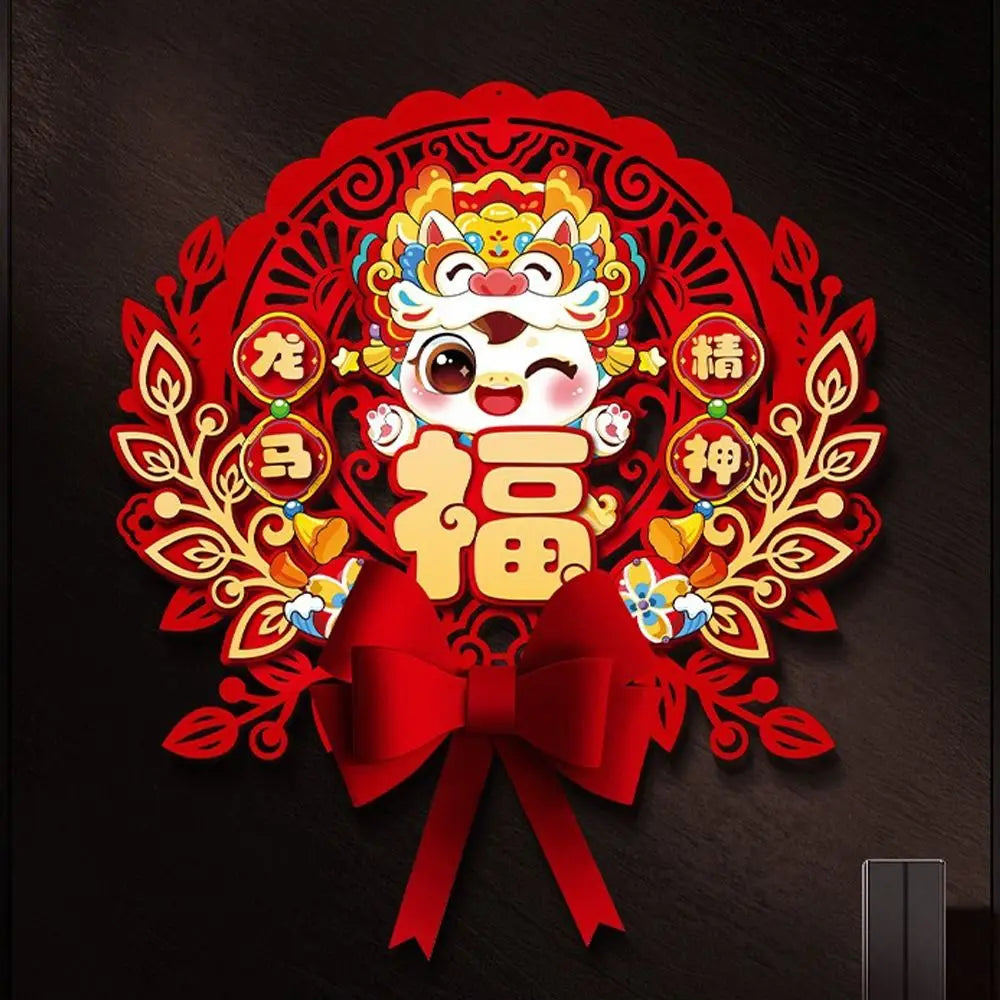 Chinese 2026 Horse Year Door Sticker Nonwovens Traditional Fu Character Sticker Blessing Cartoon New Year Wall Sticker