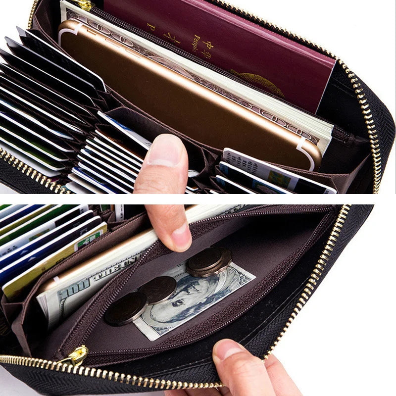 RFID Wallet for Women  Genuine Leather Female Travel Purse Zipper  Women's Wallet 36 Card Holder мини кошелек жен