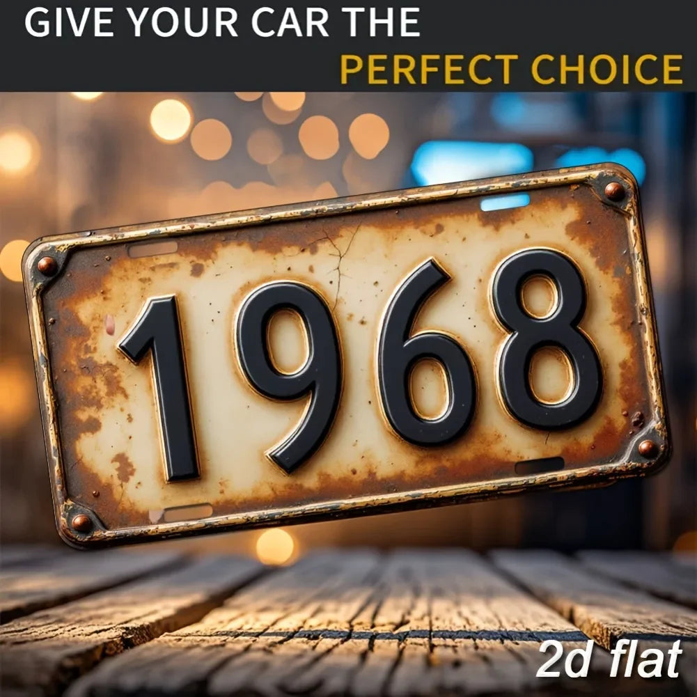 [Retro Iron Wall Sign] 2D Flat 1968 6x12" Metal Plaque - Rustic Black Numbers, Cafe Bar Indoor-Outdoor Decor
