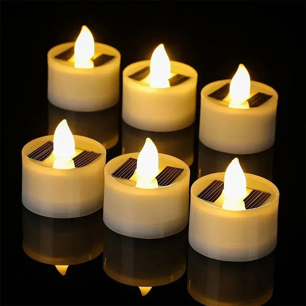 Solar LED Flameless Candles Waterproof Rechargeable Lights for Outdoor