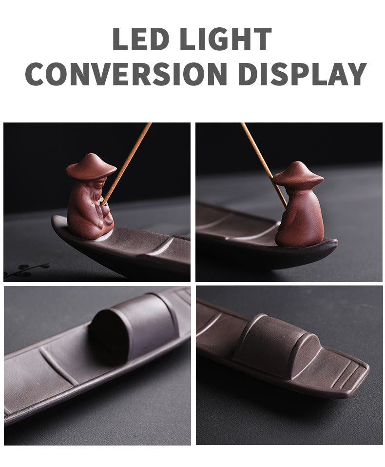 1pc Incense Stick Holder, Zen Meditation Purple Clay Fisherman Fishing Incense Stick Holder Home Decor (Without Incense)