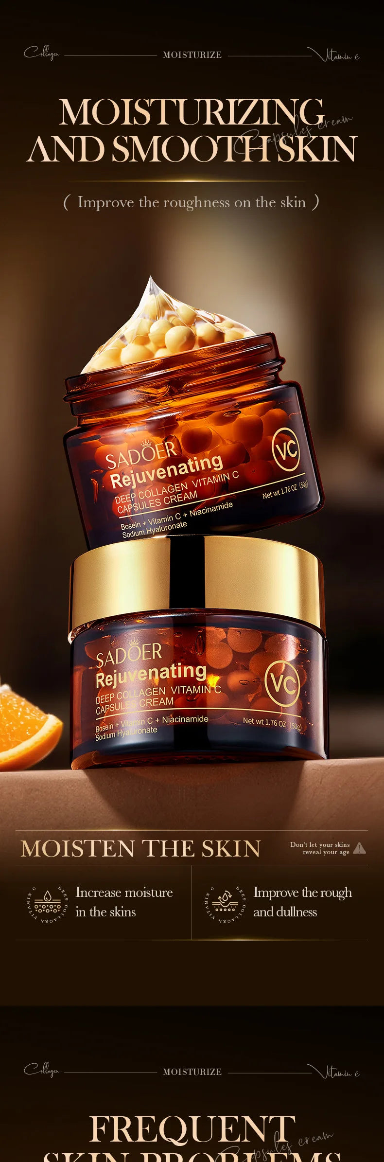 SADOER Vitamin C Capsule Face Cream Whitening Moisturizing Anti-Aging Anti Wrinkles Facial Cream Face Skin Care Products