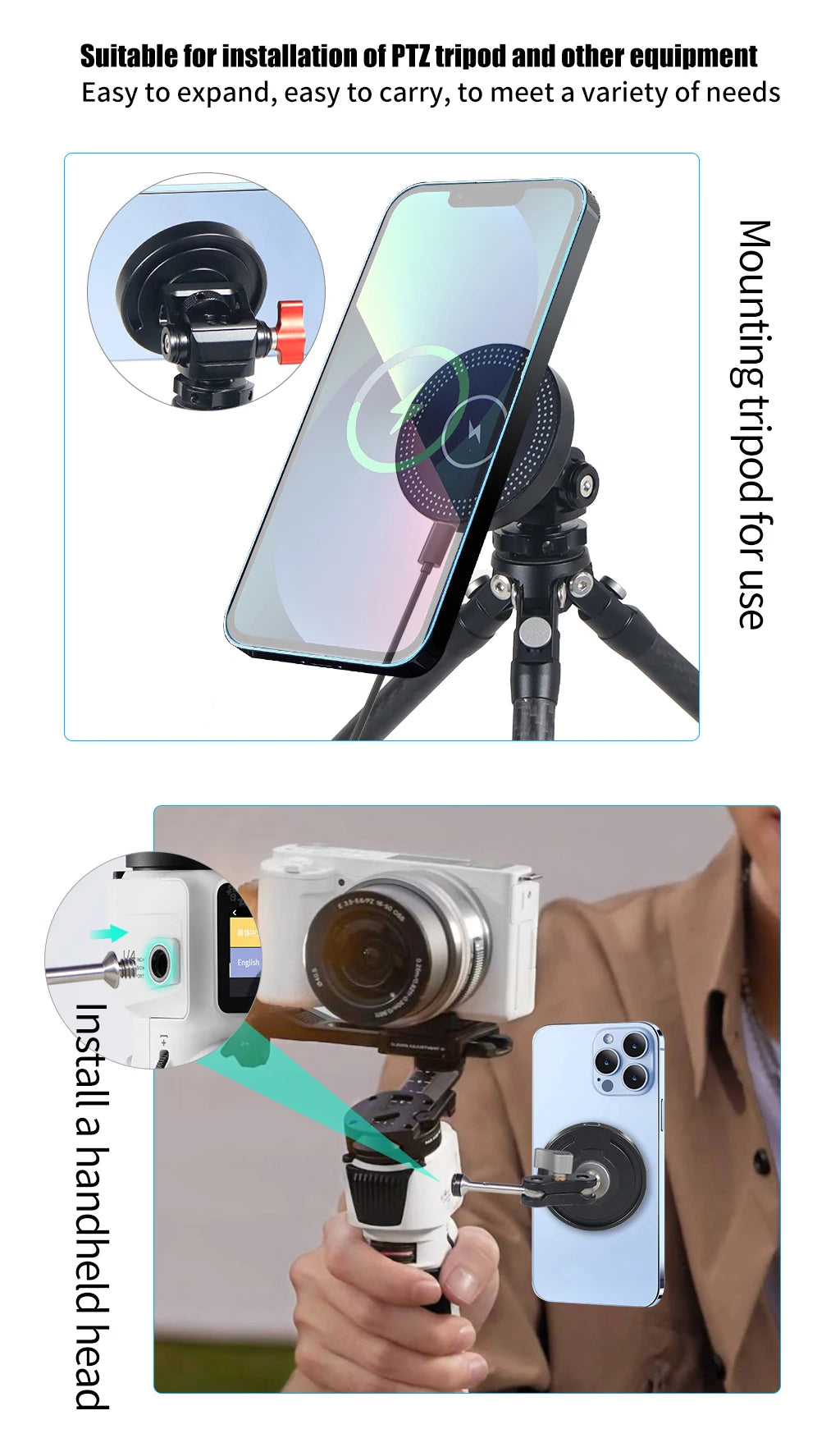 Mobile Phone Holder Stand Magnetic Wireless Charger 15W Tripod Adapter Mount Cold Shoe for Huawei Iphone Magnet Charging Station