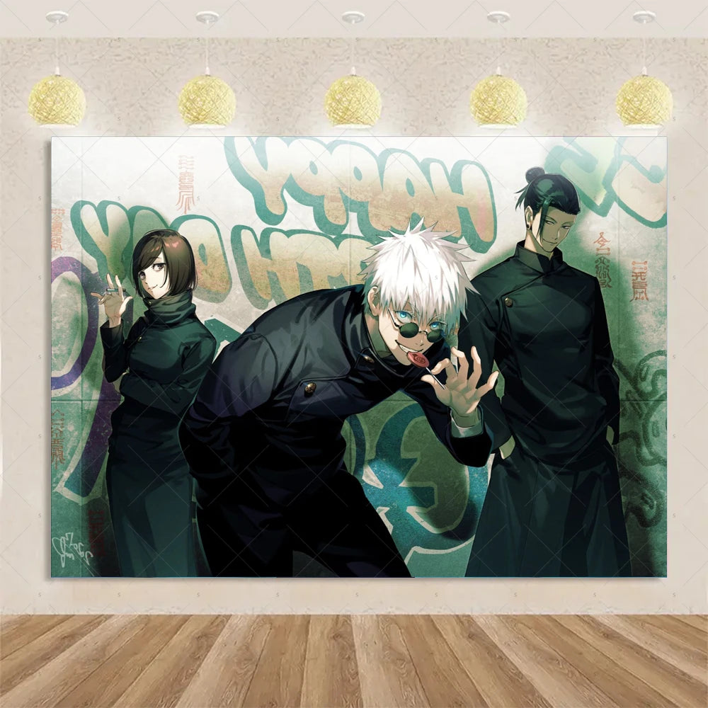 Jujutsu Kaisen Theme Background Birthday Party Decorations Anime Character Gojo Satoru Backdrop Kids Poster Photography props
