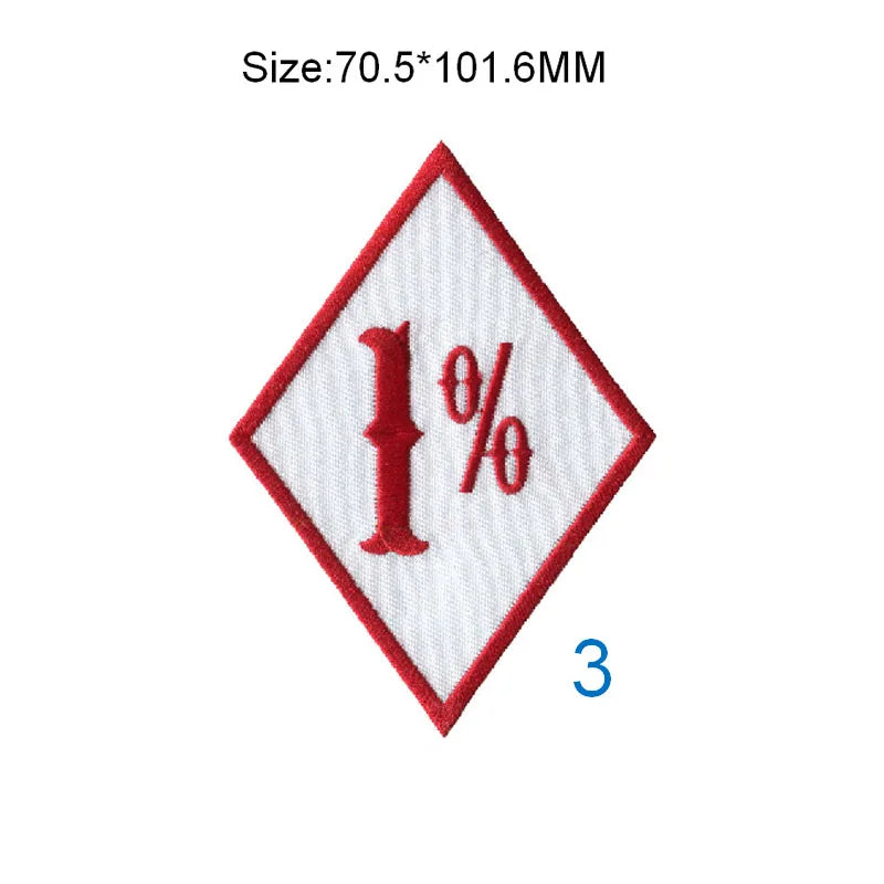 One Percent 70.5MM Wide Rhombus Embroidered Patches Rockers for Motorcycle Clubs Iron on or Sew on Backing of Jacket