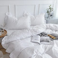 Super Sale White Bedding Set Elegant Handmade Ruffle Duvet Cover Set Princess Queen Bed Set Home Bed Sheet Cotton Linen
