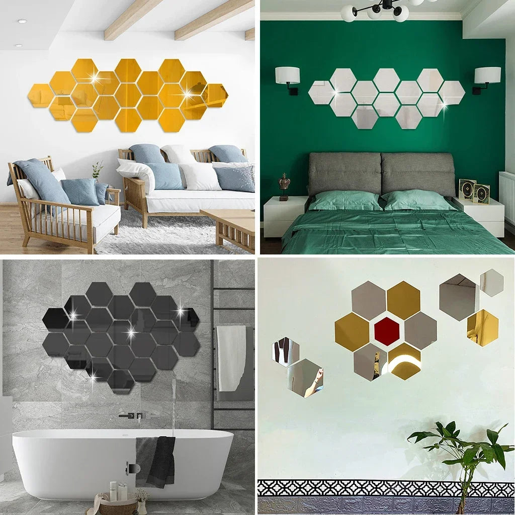 Acrylic Hexagon Mirror Wall Stickers Self Adhesive Removable