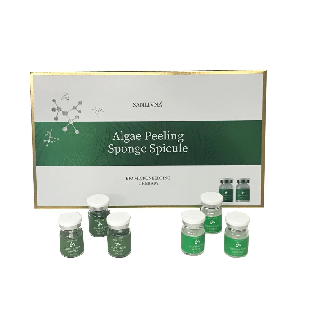 10 Vials Algae Peeling Powder DIY Facial Mask Sponge Spicules Natural Seaweed Skin Care Repair Acne Clean Pores 5 Pairs