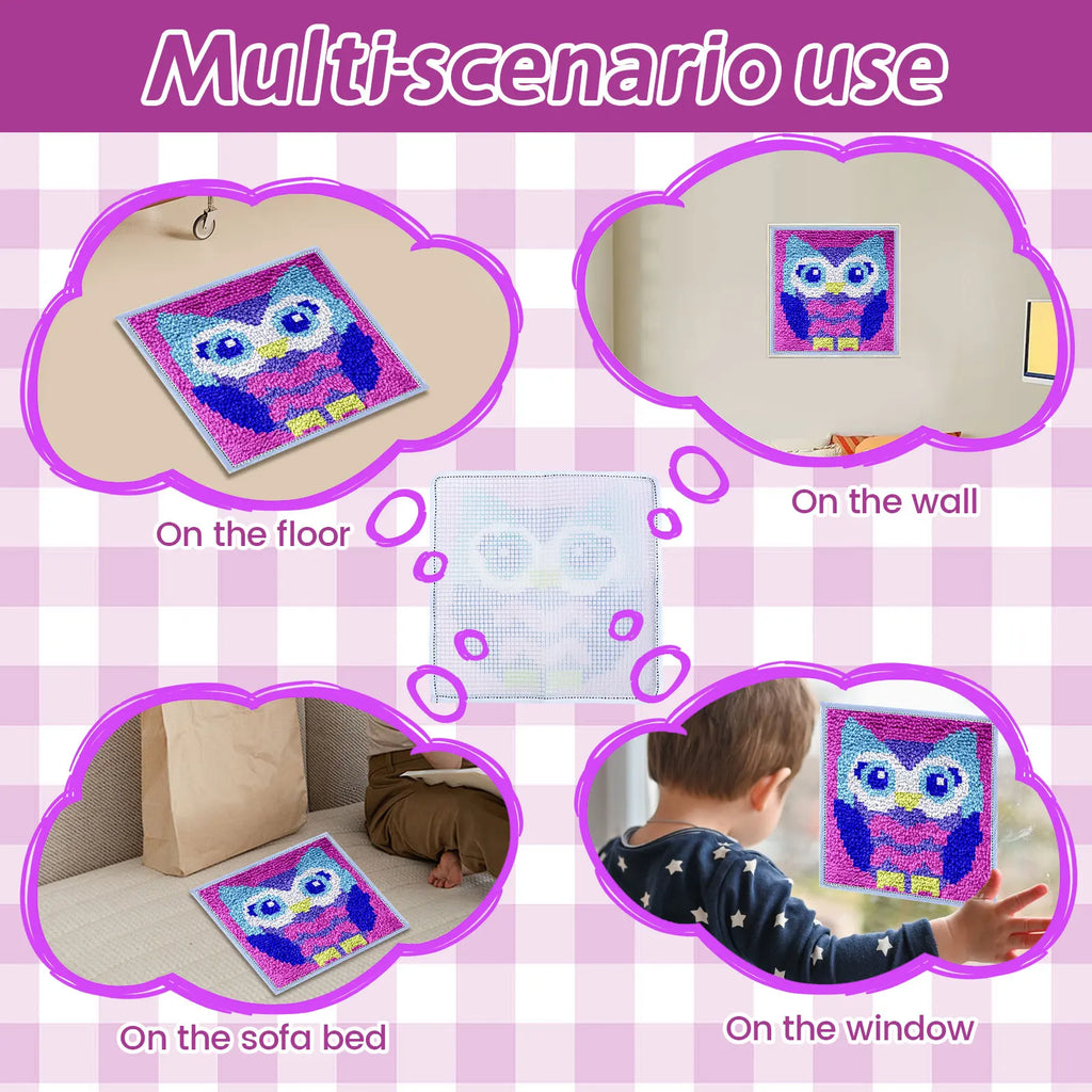 DIY Carpet Embroidery Set with Printed Pattern Cartoon Latch Hook Rug Kits for Adults Beginners Kids Crochet Needlework Crafts