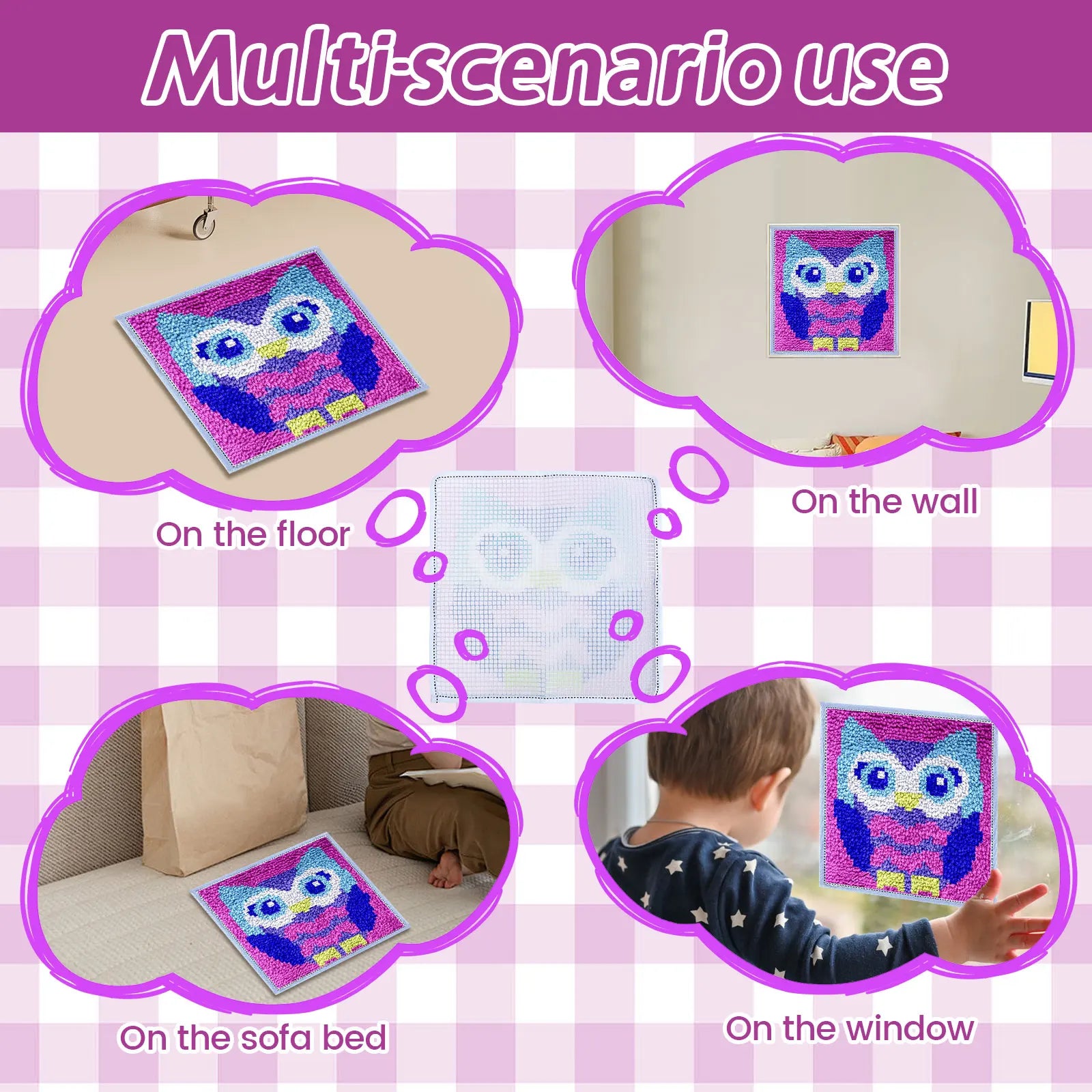 DIY Carpet Embroidery Set with Printed Pattern Cartoon Latch Hook Rug Kits for Adults Beginners Kids Crochet Needlework Crafts