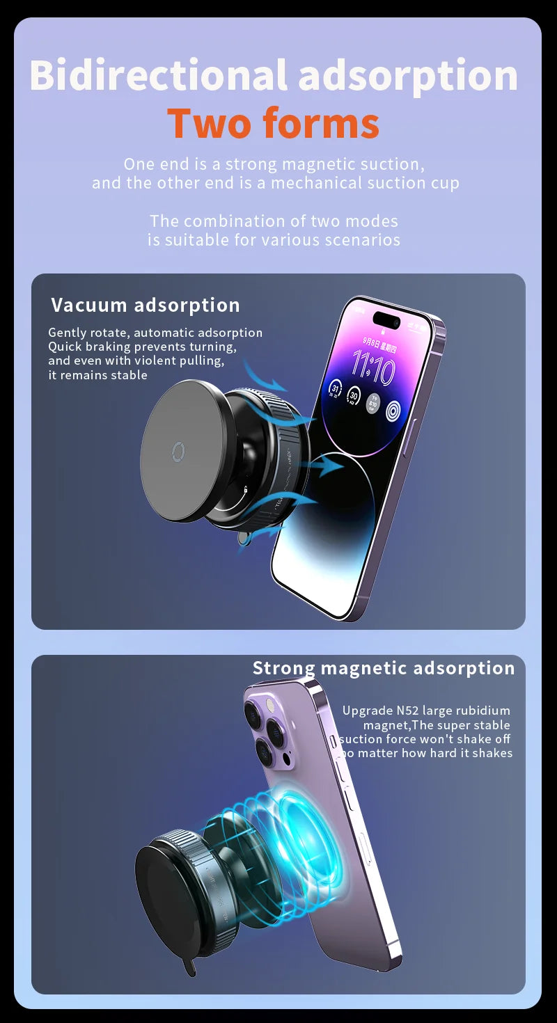 Universal Car Phone Holder Vacuum Suction Cup Strong Magnetic Adsorption 360°Phone Bracket For Gym Kitchen Car Navigation Stand