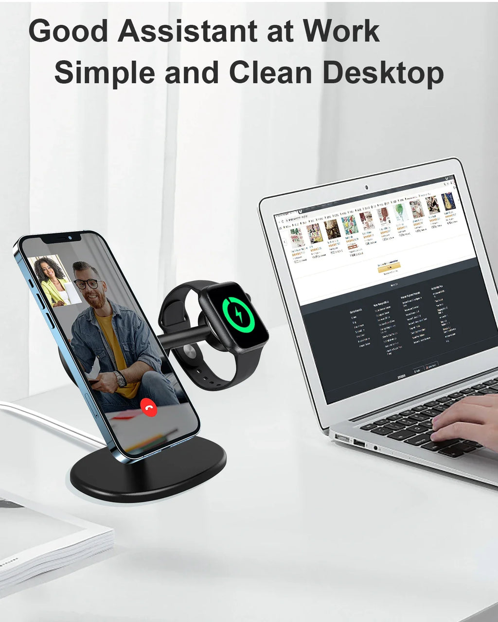 EWA 2-in-1 Aluminum Phone Stand for MagSafe Charger - [Charger Not Included] Phone Holder  for iPhone 16~12 & Apple Watch Series