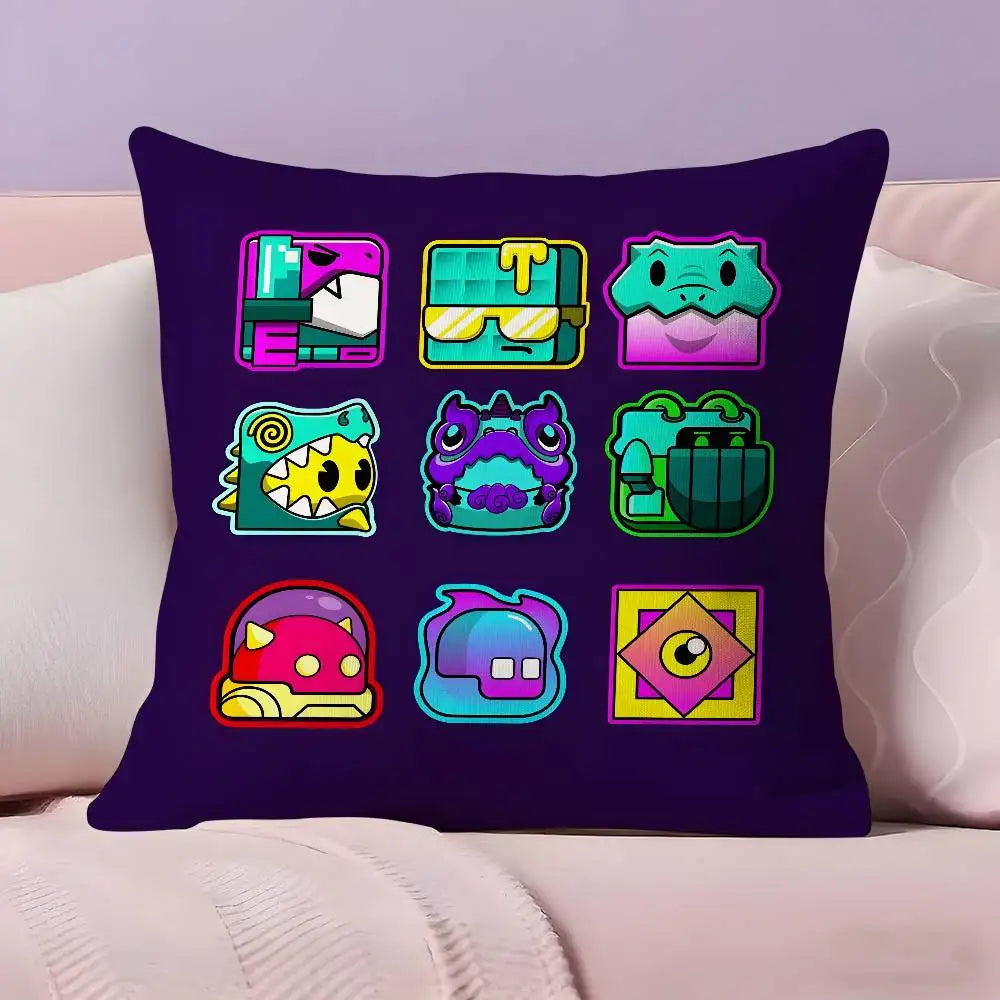 MUSIC Game Geometry Dash Pillow Case Ultra Soft Skin Friendly Fabric Cloud Like Comfort & Concealed Zipper