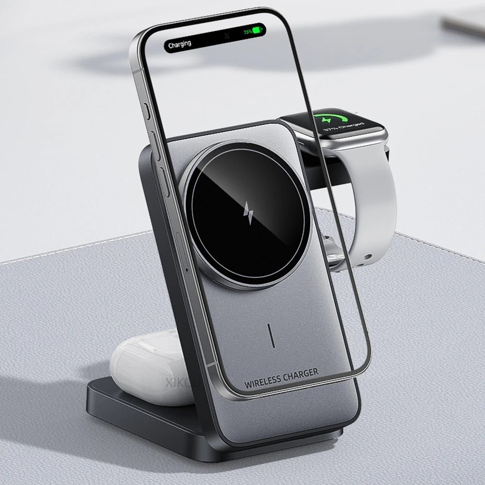 3 in 1 Travel Magnetic Wireless Charger Dock For Magsafe iPhone 17 16 15 Pro Max 14 13 12 iWatch 11-2 Airpods Pro Fast Charging