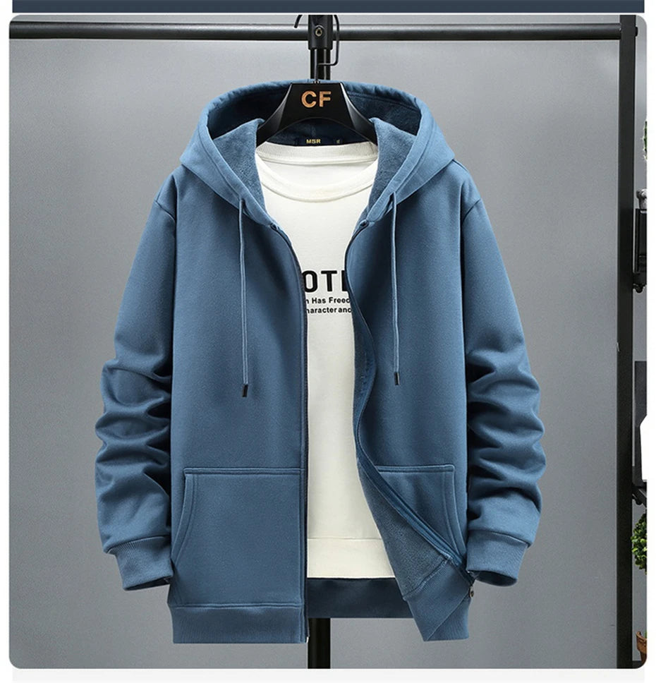 2024 Men Zip Oversized Hoodie Plus Sized Fleece Hood Long Sleeve Top Male Sweatshirt Zipper Loose Baggy Big Size Plus Large 12XL