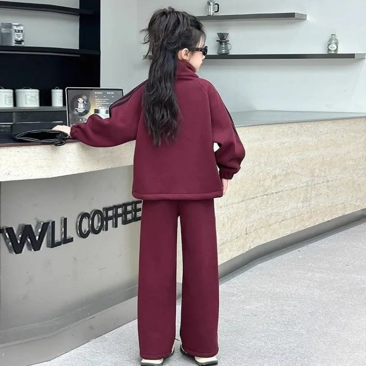 Top & Pants 2-Piece Set Fleece-lined Sweatshirt Girls Winter Clothing Girls' Autumn Clothes Korean Children's 2025 Wear Girl Two