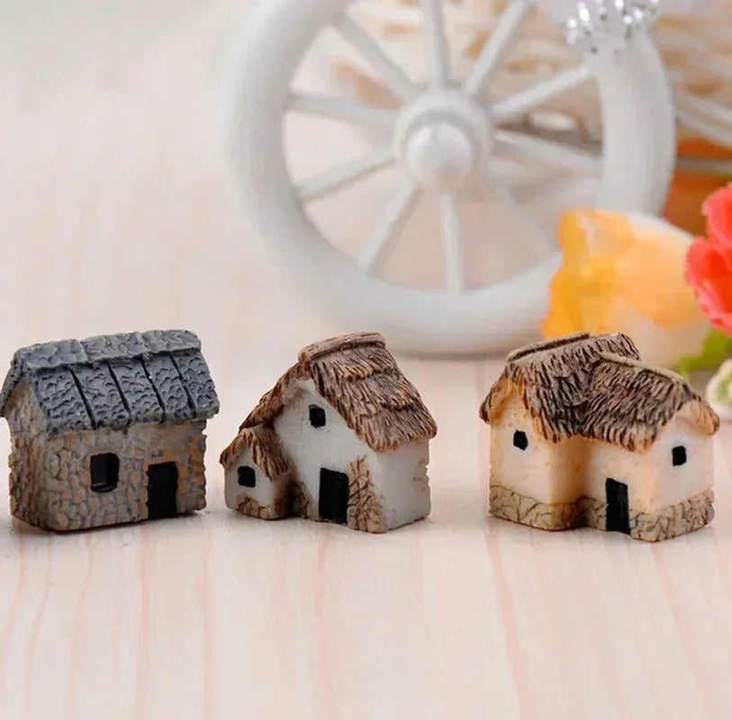 4Pcs House Miniature Figurine Fairy Accessory Home Decor Cartoon Animal Building Statue Resin Craft Small Creative Crafts Gifts