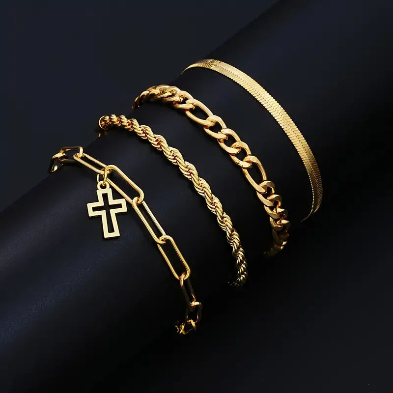 7-Piece Elegant Stainless Steel Minimalist Cross Pendant Jewelry Set for Men Chain Necklace Bracelet Jewelry for Everyday Wear