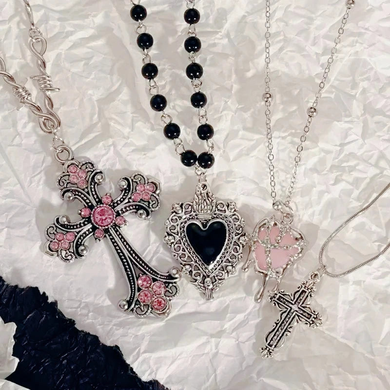 Y2K Sweet Cool Girl Personalized Creative Cross Love Pendant Necklace