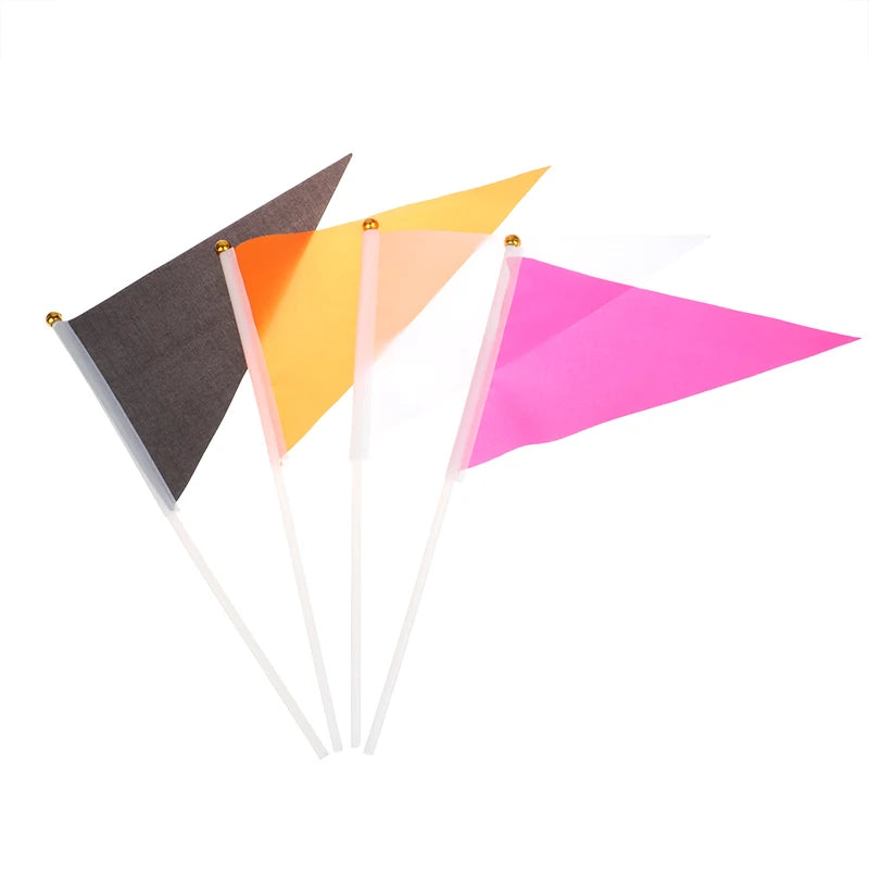 10Pcs Colorful Triangular Flags With 10 Plastic Flagpoles Hand-Held Small Colorful Flags For Marking Garden Lawn Yard Supplies